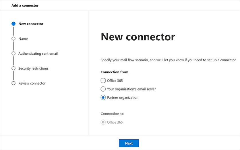 Screenshot of the Microsoft 365 New connector page